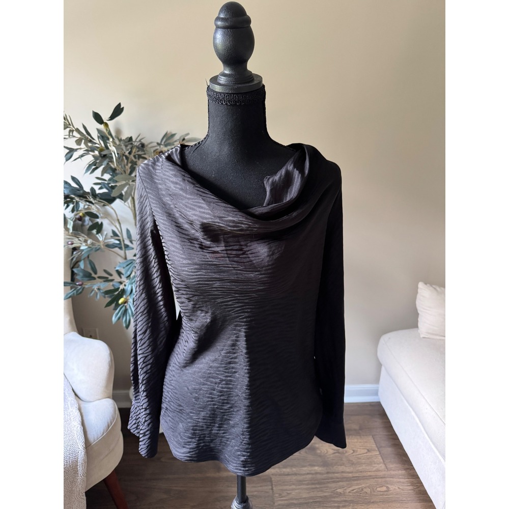 White House Black Market WHBM Black Zebra Jacquard Cowl Neck Blouse XXS
